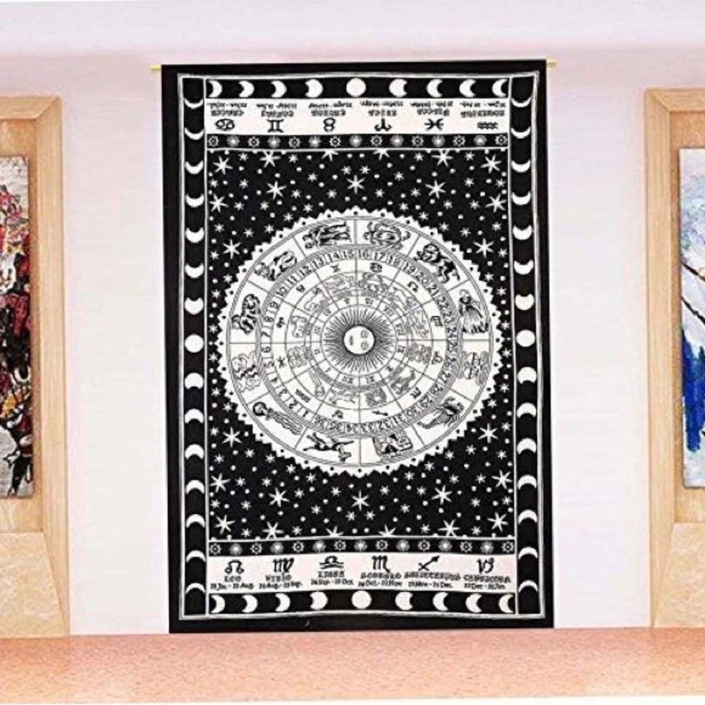 New Zodiac Tapestry Wall Astrological Gold Black